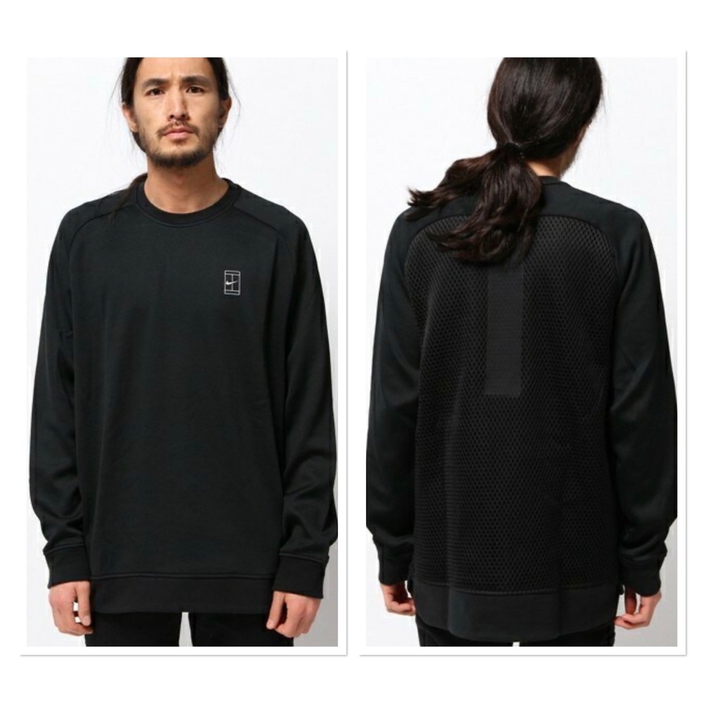 Nike Court Fleece Men Premier Tennis Crew Black Mesh Back Sweatshirt US Open XXL